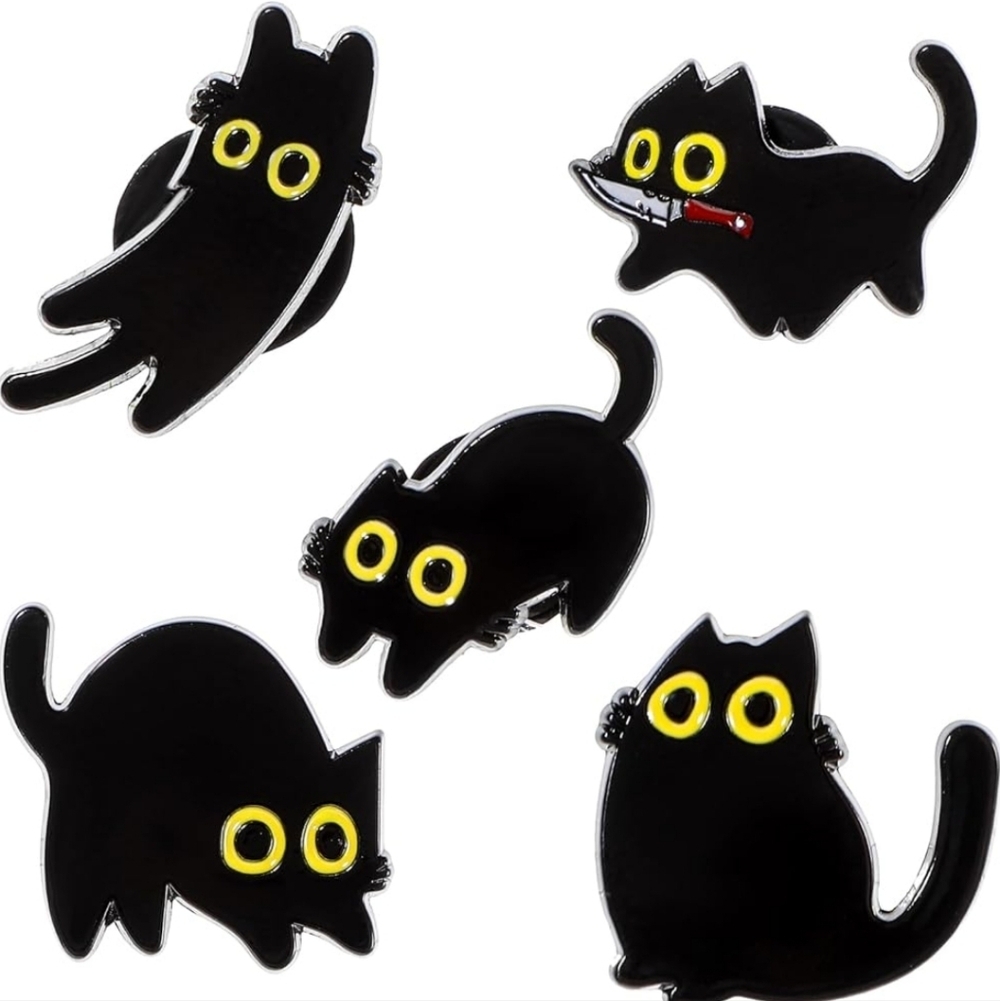 Black Cat Enamel Pins Set